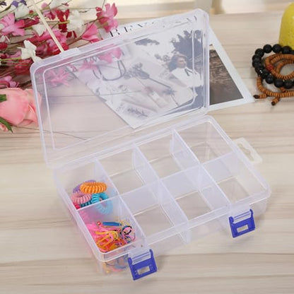 Tool box hardware organizer, small parts storage box. Portable plastic toolbox with detachable partitions. Stackable hardware storage boxes.
