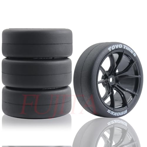 fujita 1/10 RC Drift Tires and Hard Plastic Wheels Rims Rally Racing Tyres for Tamiya XV01 XV02 TT02 PTG HSP RGT Kyosho FAZER MK2 Lc Racing HPI /12mm hex (Black) - color: Black