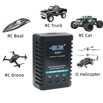 B3 Lipo Battery Charger 2S-3S RC Balance Charger with XH3P XH4P Plug for RC Car Batteries Drone Boat Airplane Truck Quadcopter Airsoft SCX24 SCX10（AC 7.4-11.1V 20W 1.6A）