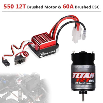 HUIOP RC Motor, 550 12T Brushed Motor with 60A/360A ESC Brushed Electric Speed Controller 6V/2A for Racing Car Truck Replacement for TRAX4 1/10