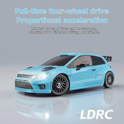 LDRC 2801 1/28 Mini RC Drift Car GTR 2.4GHz 4WD RTR with 4PCS Drift Tires Racing Radio Control Cars (Blue2) - color: Blue2