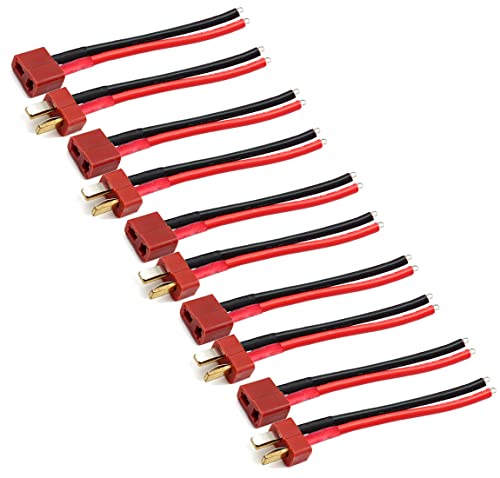 5 Pairs T Plug Connector Female and Male with 14AWG Silicon Wire | for RC Lipo Battery Cable Drone,RC Airplane Quadcopter Car Boat Lipo Battery connectors - size: T cable
