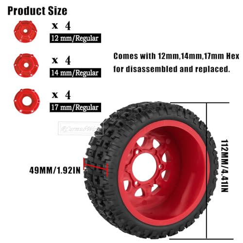 RC Wheels and Tires w/12mm 14mm 17mm Hex Short Course Tire for 1/10 Scale Car Arrm a Senton,Axia1,Slash 2WD Slash 4×4 4WD,Red cat,Rc 4wd,1/10 Truck Tires Rubber Tyres Plastic Wheel,Red - color: Red(4pcs)