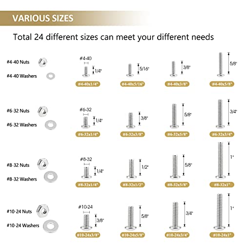 722 Pieces #4-40#6-32#8-32#10-24, Phillips Pan Head Machine Screws Nuts Assortment Kit, 304 Stainless Steel, Fully Machine Thread - size: #4-40 #6-32 #8-32 #10-24