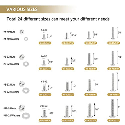 722 Pieces #4-40#6-32#8-32#10-24, Phillips Pan Head Machine Screws Nuts Assortment Kit, 304 Stainless Steel, Fully Machine Thread - size: #4-40 #6-32 #8-32 #10-24