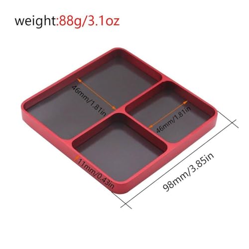 Magnetic 3-Grid Parts Storage and Maintenance Tool Tray (98x98x11mm) Compatible with RC Cars, Drones, Model Vehicles and Electronic Repair(Red) - color: Red