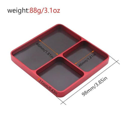 Magnetic 3-Grid Parts Storage and Maintenance Tool Tray (98x98x11mm) Compatible with RC Cars, Drones, Model Vehicles and Electronic Repair(Red) - color: Red