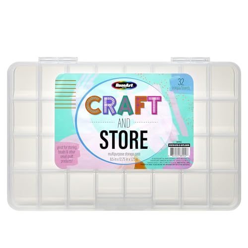 RoseArt Transparent 32 Grid Plastic Storage Box with Fixed Dividers - Organization Container for Loose Beads, Washi Tapes, Jewelry Supplies, Fishing Tackle and More - Made in U.S.A.