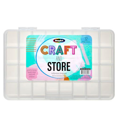 RoseArt Transparent 32 Grid Plastic Storage Box with Fixed Dividers - Organization Container for Loose Beads, Washi Tapes, Jewelry Supplies, Fishing Tackle and More - Made in U.S.A.