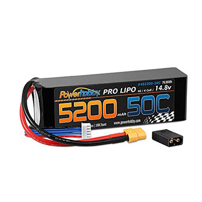 Powerhobby 4s 14.8v 5200mah 50c Lipo Battery w XT60 Plug + Adapter : Compatible with Traxxas Maxx