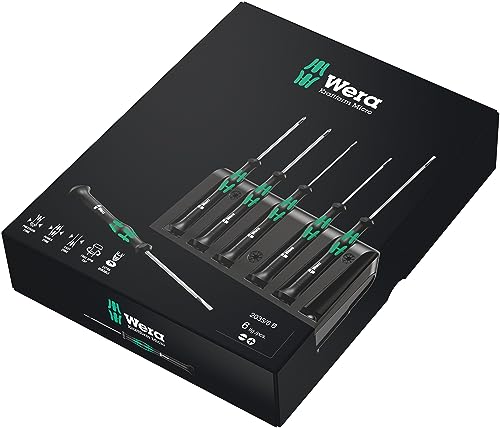 Wera 2035/6 Kraftform MicroSlotted/Phillips Electronics Screwdriver Set and Rack, 6-Piece - size: Slotted: 2.5x80 mm, 3x80 mm, 3.5x80 mm, 4x80 mm