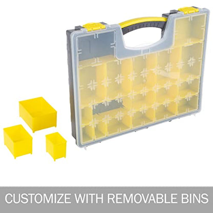 Stalwart Storage Organizer Tool Box Set, Yellow/Black, Set of 4 | Plastic Clear Top Bins for Small Parts, Crafting Supplies, and Hardware Organizers with 3 Sizes of Compartments