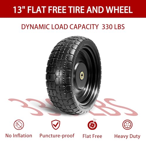 13" Flat Free Tires Compatible with Gorilla Carts,4.00-6 Solid Rubber Wheels with 5/8"Bearings,2.1"Offset Hub for Wagon Tire,Trailer Tire,Wagon Wheel Replacement,13 Trailer Tire Wheel(2-Pack) - size: 2pcs