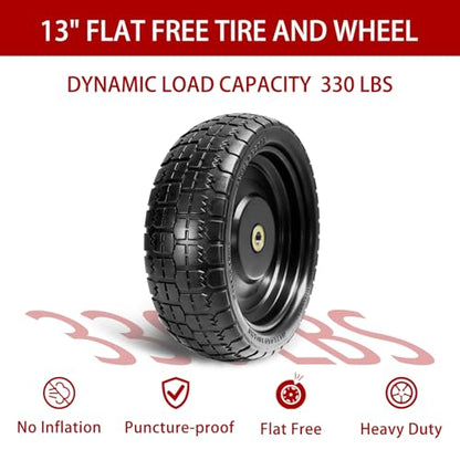13" Flat Free Tires Compatible with Gorilla Carts,4.00-6 Solid Rubber Wheels with 5/8"Bearings,2.1"Offset Hub for Wagon Tire,Trailer Tire,Wagon Wheel Replacement,13 Trailer Tire Wheel(2-Pack) - size: 2pcs