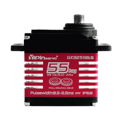 High Torque 55kg Brushless Servo Motor Waterproof RC Digital Servo High Speed Metal Gear Steering Servo for RC Cars, Drones, Robots and Flight Control Systems- Control Angle 270°