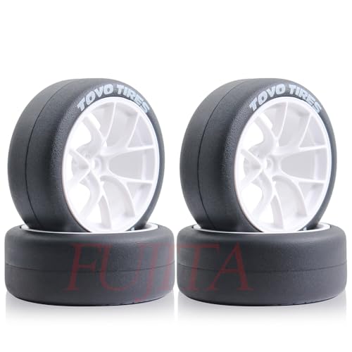 fujita 12mm hex 1/10 RC Drift Tires and Hard Plastic Wheels Rims Rally Racing Tyres for Tamiya XV01 XV02 TT02 PTG HSP RGT Kyosho FAZER MK2 Lc Racing PTG (White) - color: White