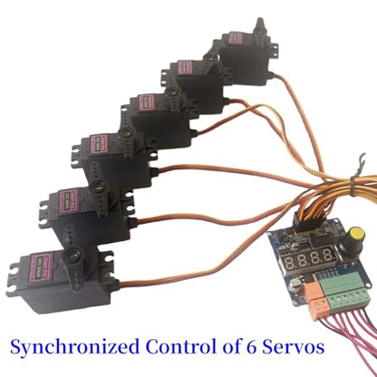 RC Servo Tester 6-Channel Servo Controller Board–PWM Speed/Angle Adjustable, 90/180/270 Degree 3 Modes (Lock/Cycle/Auto-Zero), for RC Models/Robotic Arms/Servo Testing MG995/SG90