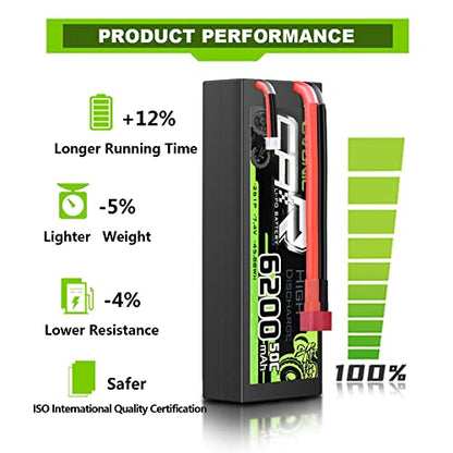 OVONIC 2S Lipo Battery 50C 6200mAh 7.4V Lipo Battery with Dean-Style T Connector for RC Car Truck Boat Vehicles (2 Packs)