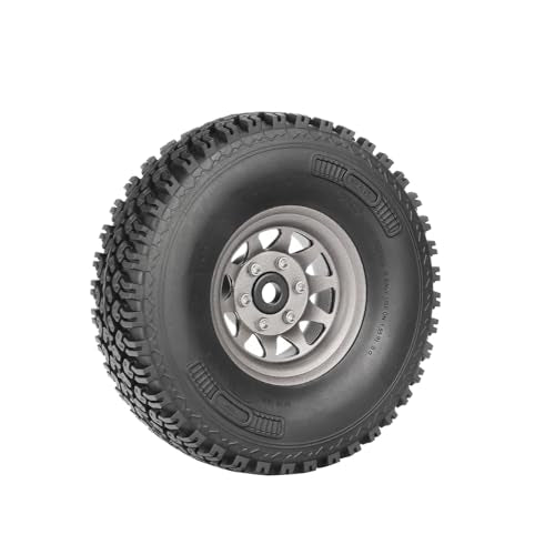4PCS 1.55 Inch Beadlock Metal Wheel Rim and Rubber Tires Set for 1/10 RC Rock Crawler Car for Axial AX90069 D90 TF2 Tamiya CC01 LC70(90mm-10Holes Grey) - color: 90mm-10holes Grey