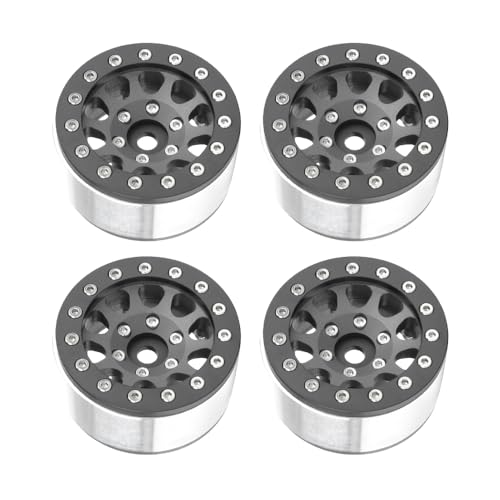4PCS 1.55 Inch Aluminum Alloy Metal 10Holes Beadlock Wheel Rim Hubs Replacement Accessory for Tamiya AX90069 D90 TF2 CC01 CC02 1/10 RC Crawler Car Upgrade Parts (Black) - color: Black