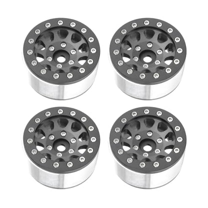 4PCS 1.55 Inch Aluminum Alloy Metal 10Holes Beadlock Wheel Rim Hubs Replacement Accessory for Tamiya AX90069 D90 TF2 CC01 CC02 1/10 RC Crawler Car Upgrade Parts (Black) - color: Black