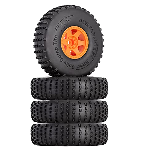 4PCS 2.2 inch Beadlock Plastic Wheel Rims 142mm Rubber Tyre Tires Set 12mm Hex Compatible with 1/10 RC Rock Buggy Crawler Car Axial SCX10 TRX4 Wraith 90018 RR10 Bomber (Orange) - color: Orange