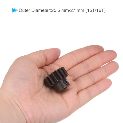 uxcell Mod 1.5 Pinion Gear Set 8mm Shaft 15T 16T Motor Gears Hardened Steel Pinion Gear for RC Car (2pcs) - size: Mod 1.5 x 8mm Shaft x 15T 16T Motor