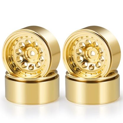 Brass 1.3" RC Beadlock Wheel Hub Rims 228g Heavy Weight for 1/18 TRX4M 1/24 AXIAL SCX24 RC Crawler Car Upgrade Parts (Gold) - color: Gold