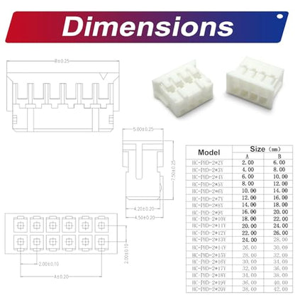 JST Connector Kit 2.0mm Pitch JST-PHD 2.0 Female Connector with Premium 22AWG Pre-Crimped Cables,Dual Row Without Lock PH 2.0mm 2 * 2/3/4/5/6/7/8/9/10 Pin Female Housing (PHD-MM-Kit) - size: JST-2.0MM-PHD Dual Row