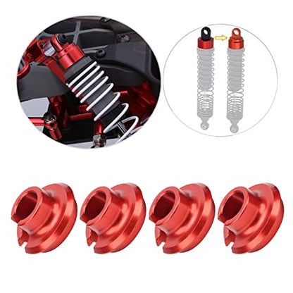 RC Spring Retainers, Durable Shock Cups Upgrade for Smooth Ride, 4Pcs Red Set for 1/10 Scale RC Cars Off-Road Racing and Hobbyist Maintenance