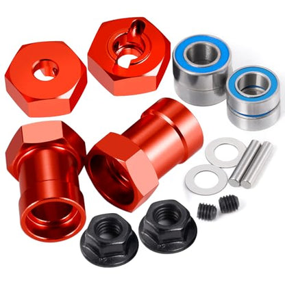 Aluminum Alloy Wheel Hex Hubs Adapter 12mm RC Hex Combiner, Red | With Bearing, For 1/10 Tamiya DT03T RC Car, Upgrade Accessories - color: Red