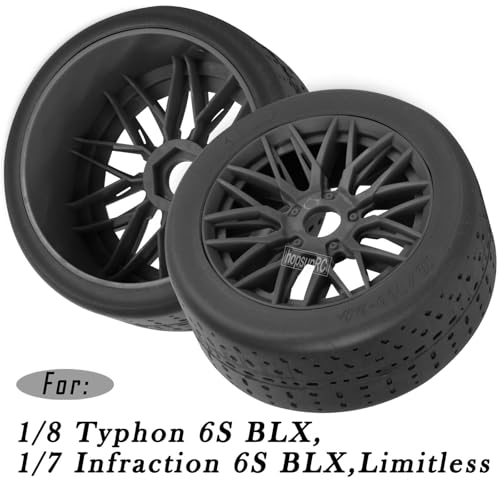 RC Rubber Wheels Tires for 1/8 Typhon 6S BLX,1/7 Infraction 6S BLX,Limitless,4PCS Highway Wheels Soft Tires Truck Tire Highway Tires,Black - color: Black(4pcs)