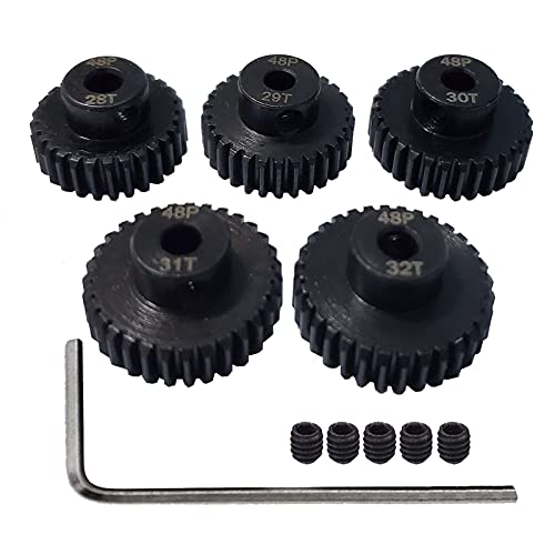 3.175mm 48P Pinion Gear 28T 29T 30T 31T 32T 1/10 RC Motor Gears Set | Metal Steel,With Hex Key for Arrma HSP HPI AXIAL Tamiya Losi Brushless Brush Motor RC Upgrade Part - style: 28T 29T 30T 31T 32T