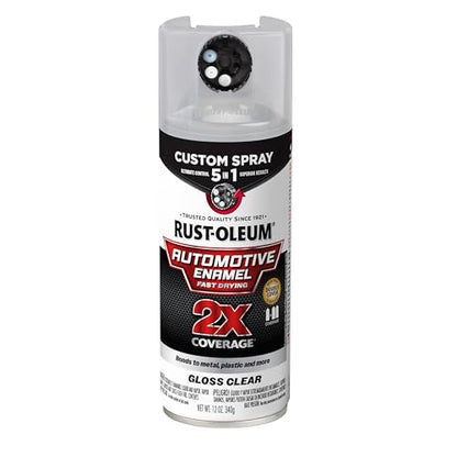 Rust-Oleum 2X Automotive Enamel 5-in-1 Spray Paint, Gloss Clear | Fast Dry, Adjustable Custom Spray Dial, Multi Surface (Metal, Wood, Plastic and More), Any Angle, Ultimate Coverage - color: Gloss Clear, size: 12 Ounce (Pack of 1)