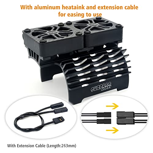 Surpass Hobby RC Cooling Fans 16000RPM,40mm Dual Car Motor Cooling Fans with Metal Heatsink for 1/5 1/6 Scale RC Car Truck Diameter 55-58mm Motor (Black) - style: Black