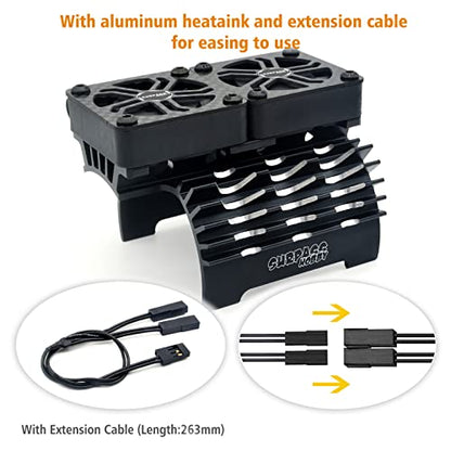 Surpass Hobby RC Cooling Fans 16000RPM,40mm Dual Car Motor Cooling Fans with Metal Heatsink for 1/5 1/6 Scale RC Car Truck Diameter 55-58mm Motor (Black) - style: Black