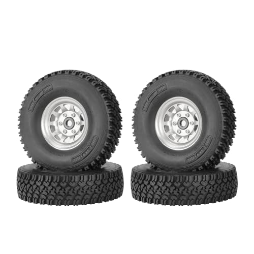 4PCS 1.55 Inch Beadlock Metal Wheel Rim and Rubber Tires Set for 1/10 RC Rock Crawler Car for Axial AX90069 D90 TF2 Tamiya CC01 LC70(90mm-10Holes Silver) - color: 90mm-10holes Silver