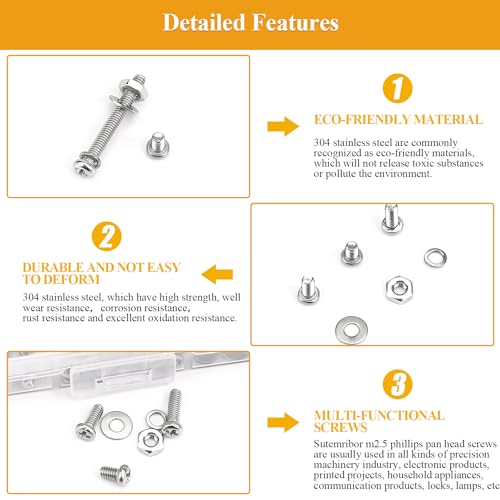 705 Pieces M2.5 Machine Screws Nuts Washers Set, Sutemribor M2.5 x 4/6/8/10/12/16/20mm Phillips Pan Head Machine Screws Nuts Washers Assortment Kit, 304 Stainless Steel, Fully Threaded - size: M2.5 Screws Kit, style: Phillips Pan Head