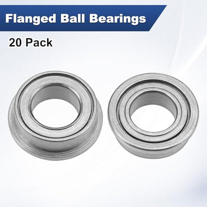 M METERXITY 20-Pack MF74ZZ Flanged Ball Bearing, 4mm x 7mm x 2.5mm Double Metal Seal Chrome (GCr15) Steel Deep Groove Ball Bearings for Wheelbarrow/Printer/Fax Machines/Power Tools - size: 4mm x 7mm x 2.5mm