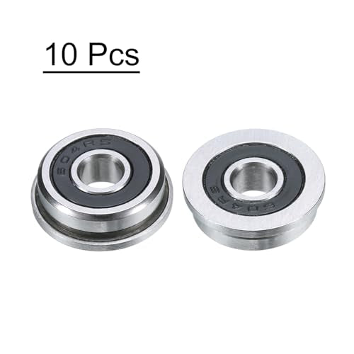 uxcell F604-2RS Flanged Ball Bearing 4x12x4mm Double Sealed Chrome Steel Flange Bearings, 10pcs - size: F604-2RS