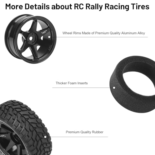 1/10 12mm RC Rally Racing Tires, daitoku RC On Road Tires and Aluminum Wheels for 1/10 Tamiya TT01 TT02 XV01 TA06 A959 PTG2 HPI KYOSHO PTG2 Traxxas - Style D (Black) - color: Style D (Black)