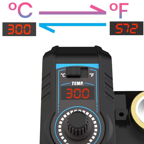 926LED V3 Entry-Level 60W Soldering Station Iron Kit in Black with Temperature Control includes Helping Hands, Lead-Free Solder, 6 Soldering Tips, ESD-Safe Tweezers, Sleep Mode - color: Black