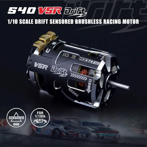 Rocket-RC 540 V5R Sensored Brushless Motor 6.5T 8.5T 10.5T 13.5T 17.5T 21.5T 25.5T for 1/10 1/12 Scale F1 Drift RC Racing Car (Black 13.5T Drift) - color: Black 13.5T Drift