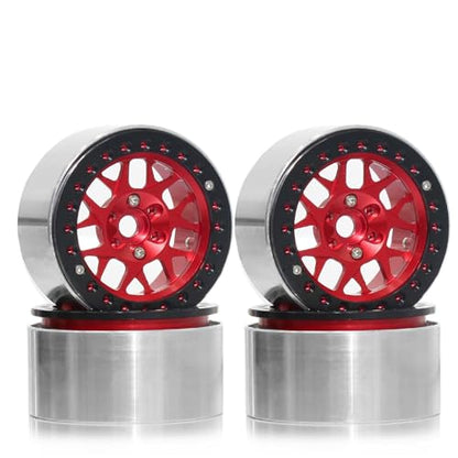 2.2 RC Beadlock Wheels Rims 12mm Hex 1/10 Aluminum Alloy Mud Slingers Hubs for 1:10 Rock Crawler Car Axial SCX10 Tamiya CC01 D90 RR10 RC4WD Gen8 Traxxas TRX4 2.2" Tires 4PCS (Red) - color: Red