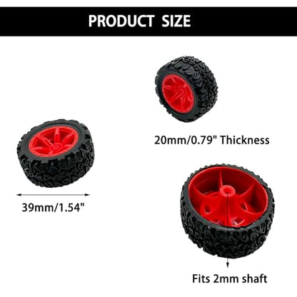 10PCS Toy Car Wheels 39mm Toy Car Rubber Tire Wheels with 5PCS Shaft Round Rod Axles for RC Car Truck Robot DIY Model Toy Parts (2x20x39mm) - style: 2x20x39mm