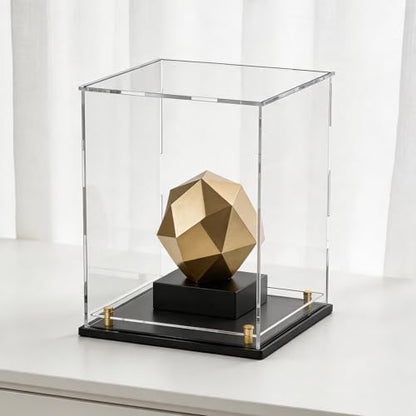 Acrylic Display Case with Raised Shelf, Clear Display Box with Black Base & Gold Standoffs, Dustproof Showcase for Collectibles, Figures, Model Cars – Easy Assembly (11×11×14 Inch) - size: 11"L x 11"W x 14"H