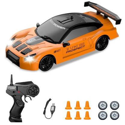 RC Drift Car 1/24 2.4GHz Remote Control Car 4WD High Speed Drifting RC Cars with LED Light and Drift Tires Racing Toy Cars for Boys Girls Kids Adults (Orange) - color: F.orange