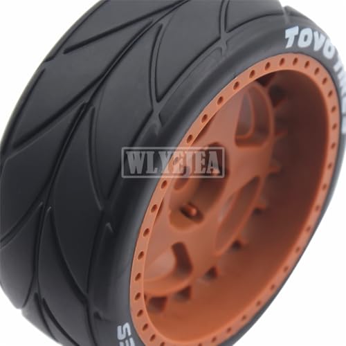 4PCS RC 1/10 On-Road Tires 65mm RC Rubber Tires w/Plastic Wheel Rim 12mm Hex Fit for 1/10 RC On-Road Rally Car HPI Tamiya TT01 TT02 Kyosho Wltoys 144001 - color: Brown 2