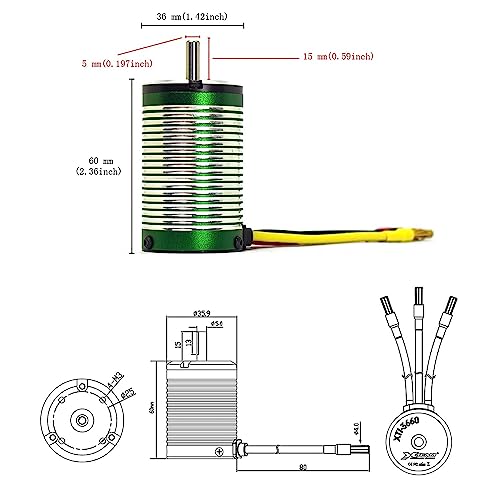 XTEAM 3660 4650KV Brushless Motor 1700W 120A 12V 4-Pole Design, Suitable for 1/8 1/10 1/12 RC Electric Racing Car, Buggy, RC Boat - size: 3660-4650KV