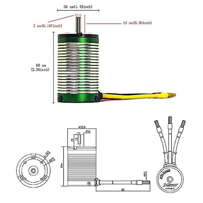 XTEAM 3660 4650KV Brushless Motor 1700W 120A 12V 4-Pole Design, Suitable for 1/8 1/10 1/12 RC Electric Racing Car, Buggy, RC Boat - size: 3660-4650KV